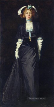  White Oil Painting - Jessica Penn in Black with White Plumes portrait Ashcan School Robert Henri